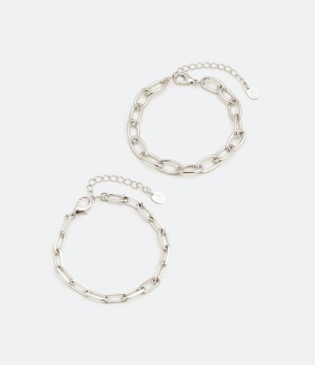 Kit 02 Pulseras en Metal con Eslabones Rectangulares Gris 2