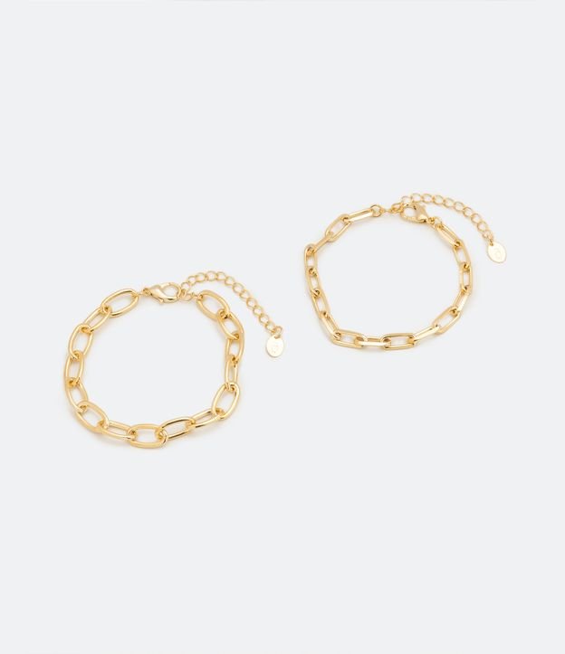 Kit 02 Pulseras en Metal con Eslabones Rectangulares Dorado 3