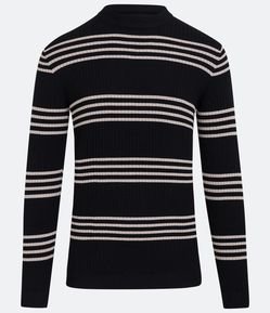 Suéter Canelado em Tricô com Estampa de Listras
