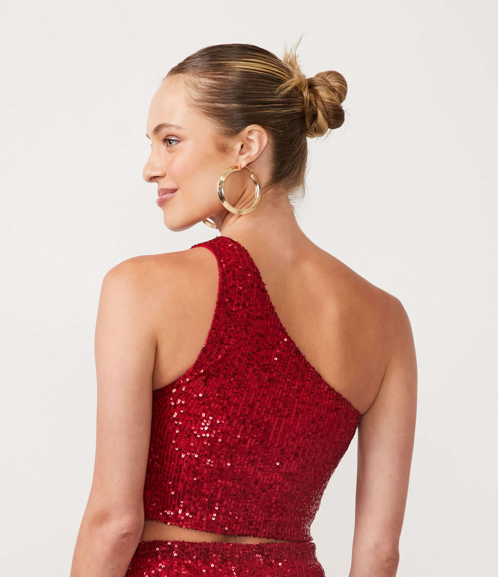 Blusa Cropped em Paetê com Decote Ombro Só Vermelho 3