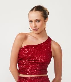 Blusa Cropped em Paetê com Decote Ombro Só