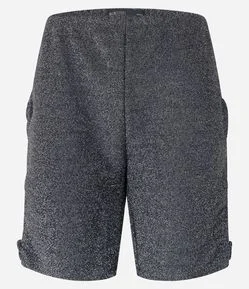 Bermuda Biker em Fio Metalizado e Recortes Laterais