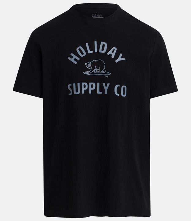 Remera Comfort en Algodón con Estampado de Oso y Lettering Negro 5