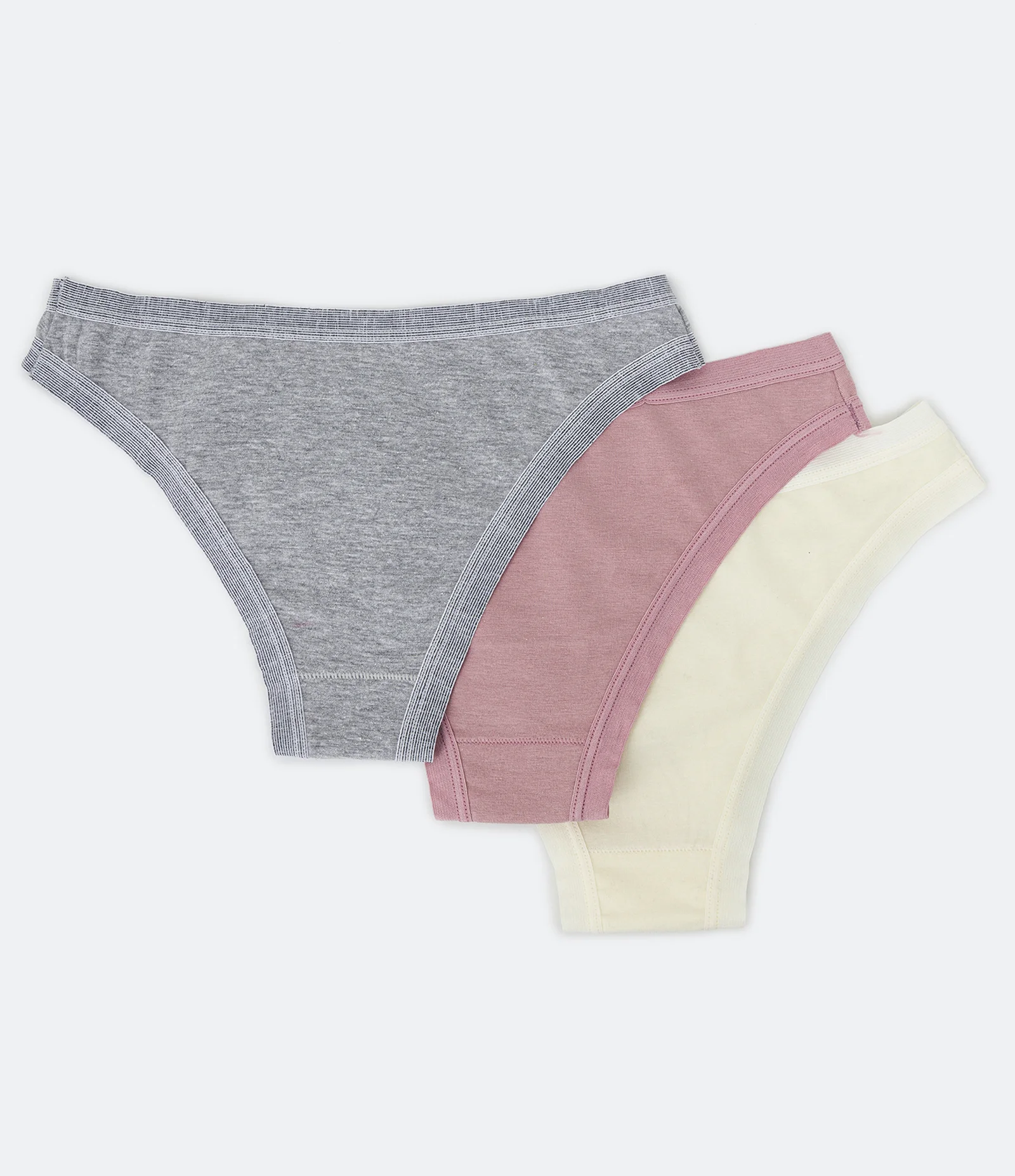 Kit 03 Calcinhas Biquíni em Cotton DelRio Cinza/ Rosa/ Amarelo Claro 2
