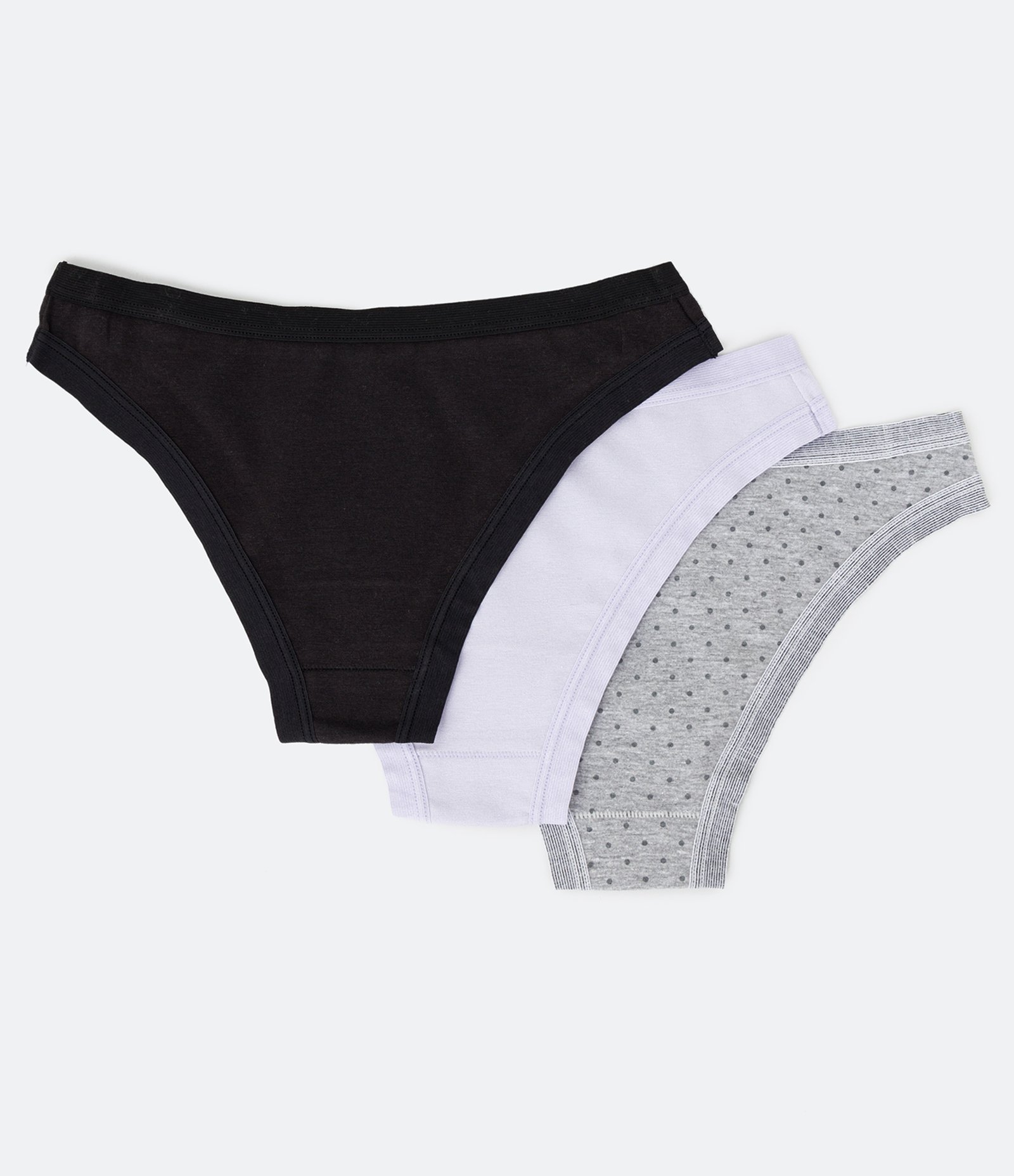 Kit 03 Calcinhas Biquíni em Cotton com Elástico no Cós e Cava DelRio Preto/ Branco/ Cinza 2