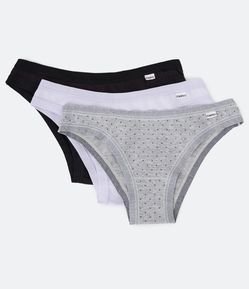 Kit 03 Calcinhas Biquíni em Cotton com Elástico no Cós e Cava DelRio