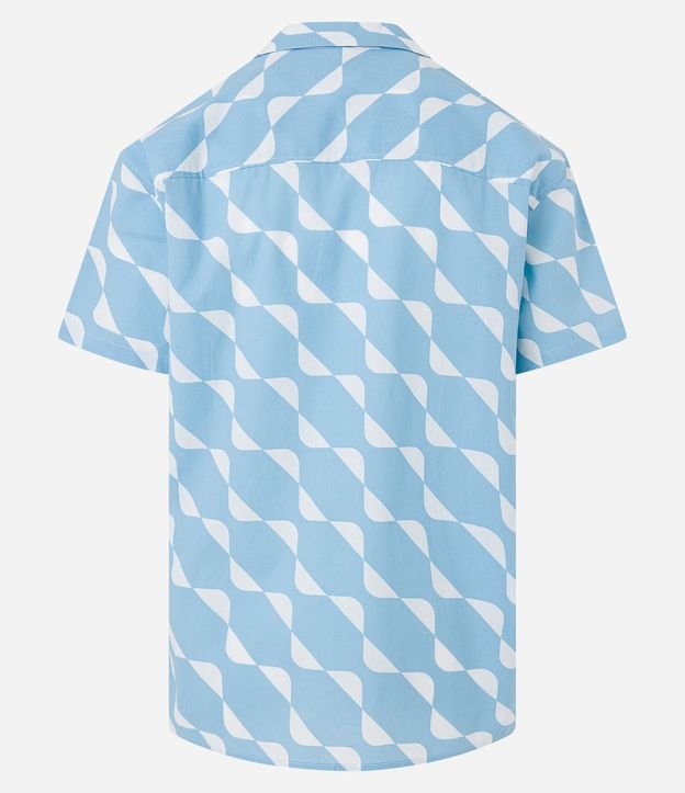 Camisa Relaxed em Tricoline com Estampa Geométrica Azul/ Branco 2
