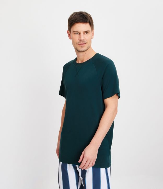 Camiseta Comfort em Algodão com Costura Aparente e Cava Raglan Azul Água 1