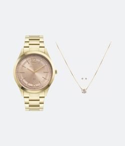 Kit Relógio Feminino Technos Analógico com Caixa em Metal e Pulseira em Aço