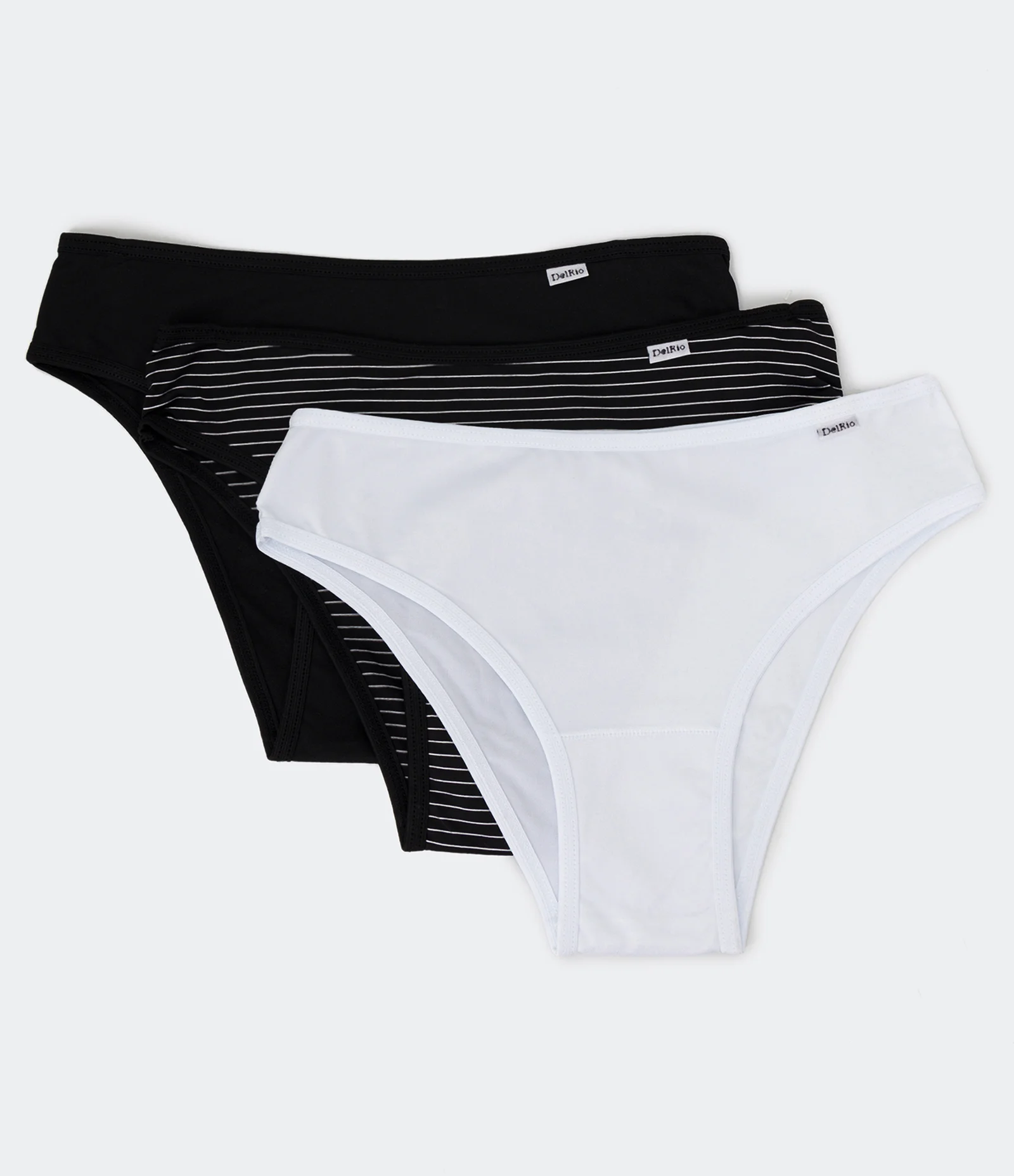 Kit 03 Calcinhas Biquíni em Microfibra DelRio Preto/ Branco 1