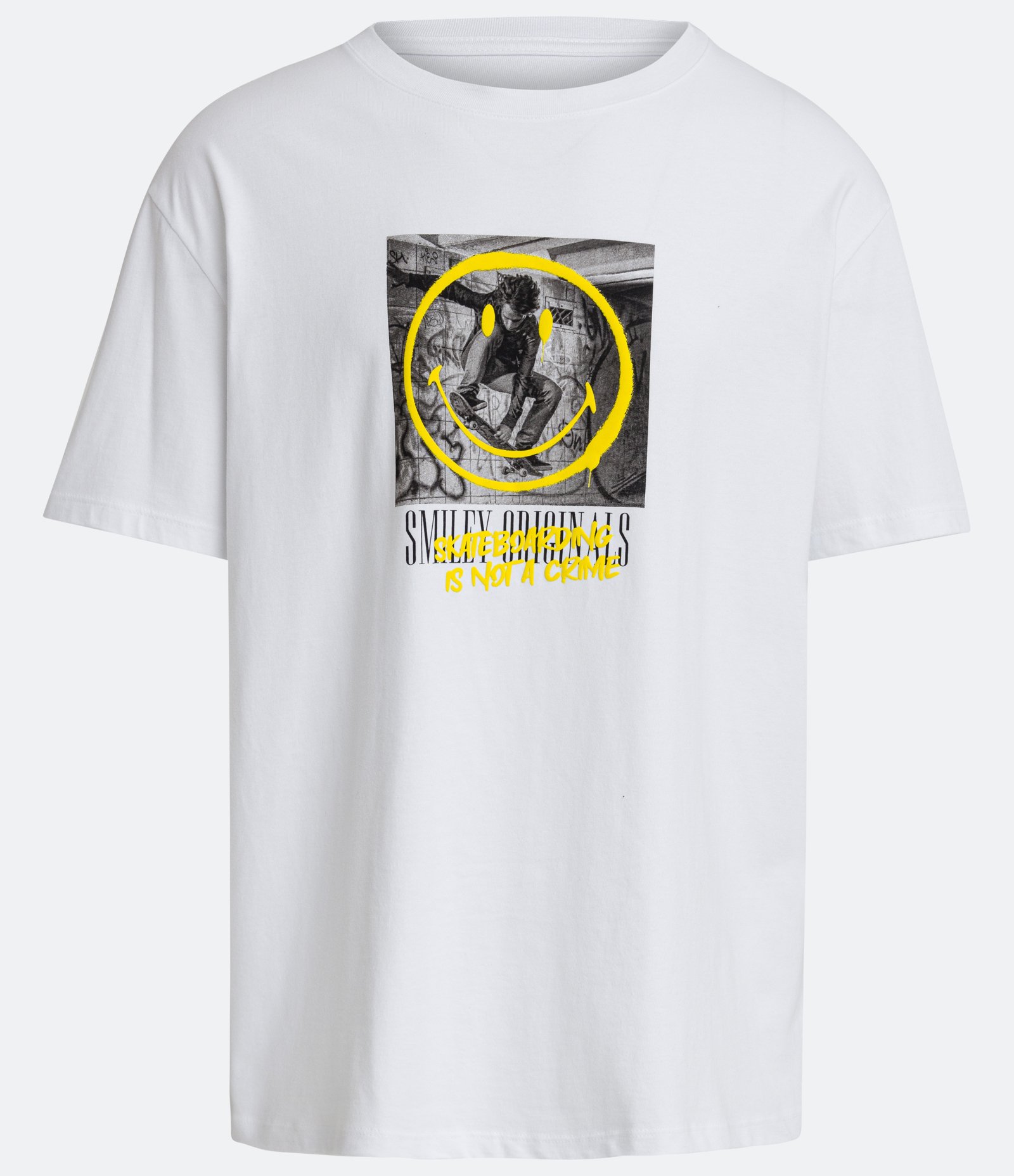 Camiseta Relaxed em Meia Malha Malhão com Estampa Smiley Skating Branco 1