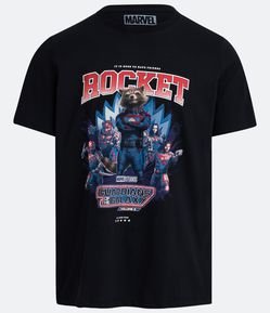 Camiseta Regular com Estampa Rocket Guardiões da Galáxia