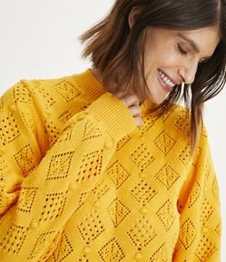 Suéter em Tricô com Ponto Losango Vazado