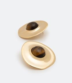 Brinco Redondo Irregular com Pedra Olho de Tigre