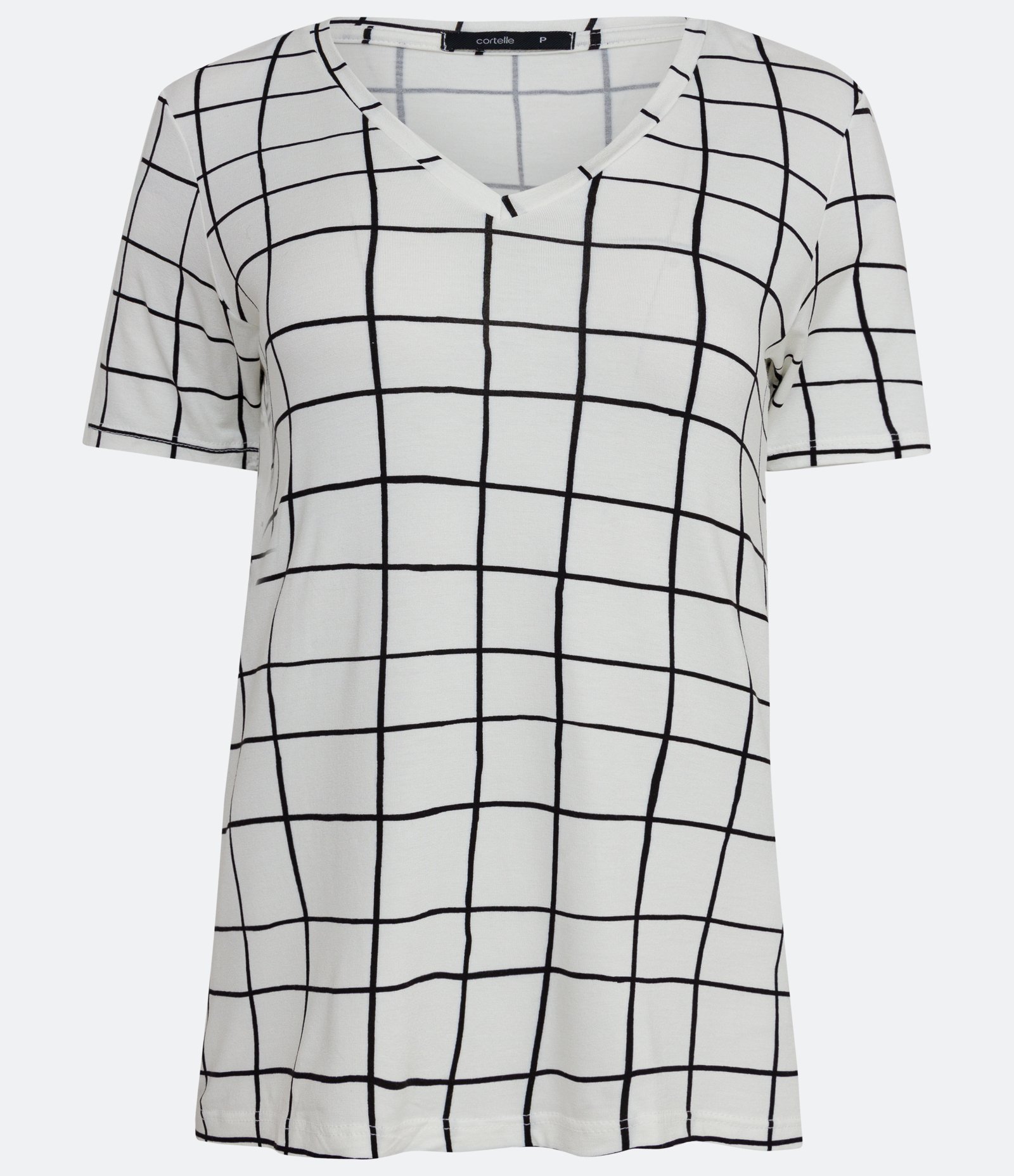 Blusa em Viscolycra com Estampa Xadrez Grid Branco 4