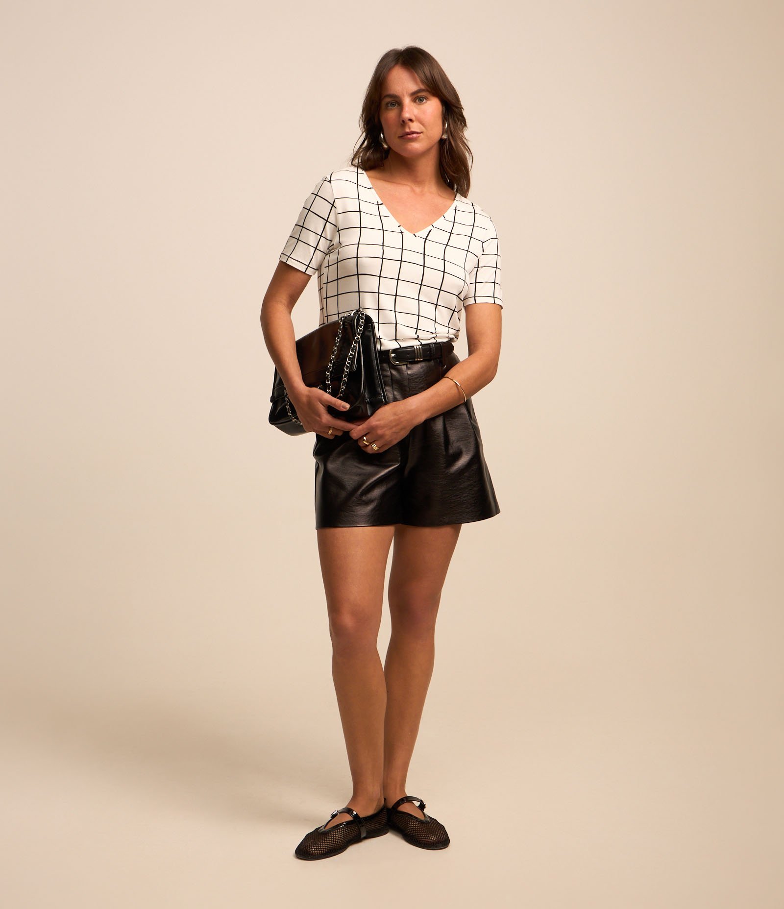 Blusa em Viscolycra com Estampa Xadrez Grid Branco 2