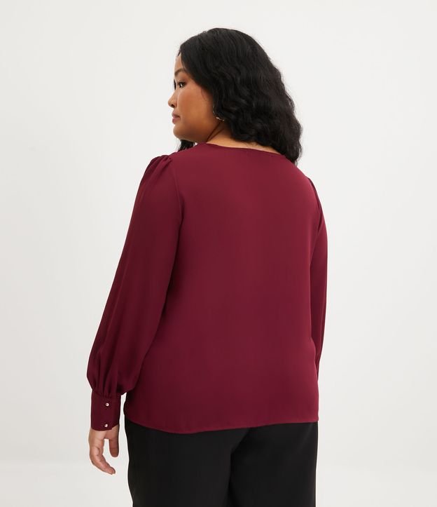 Camisa Manga Larga en Crepé con Botones Curve & Plus Size Rojo 3