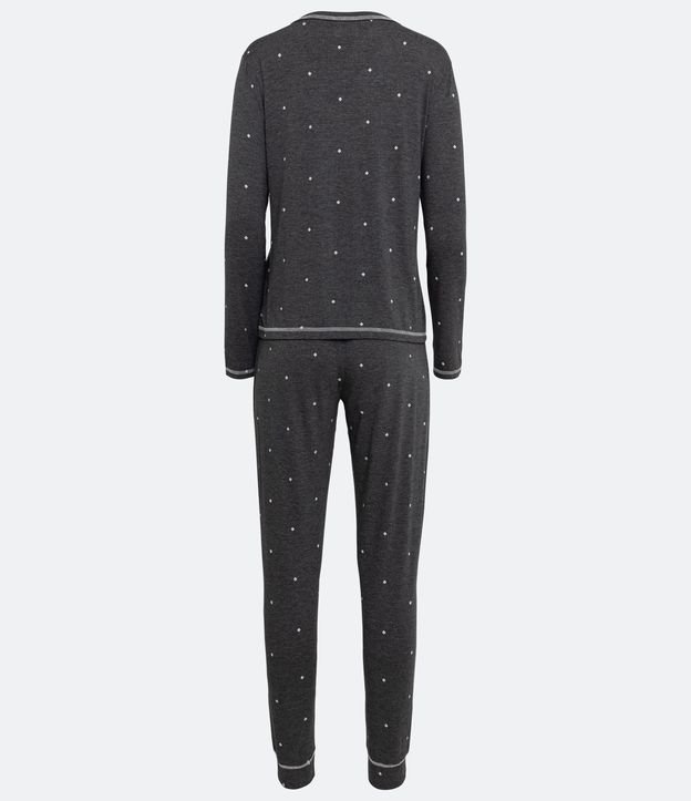 Pijama Largo de Viscolycra con Bordado en el Pecho Gris 6