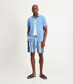 Bermuda de Banho com Cós Elástico e Estampa de Listras Verticais