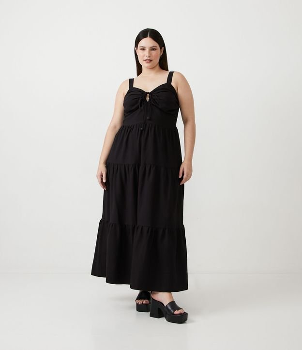 Vestido Largo en Viscosa con Lazo en el Escote Curve & Plus Size Negro 1