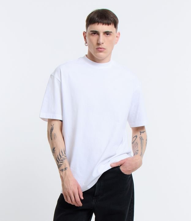 Camiseta Relaxed em Algodão Peruano com Gola Média Branco 1