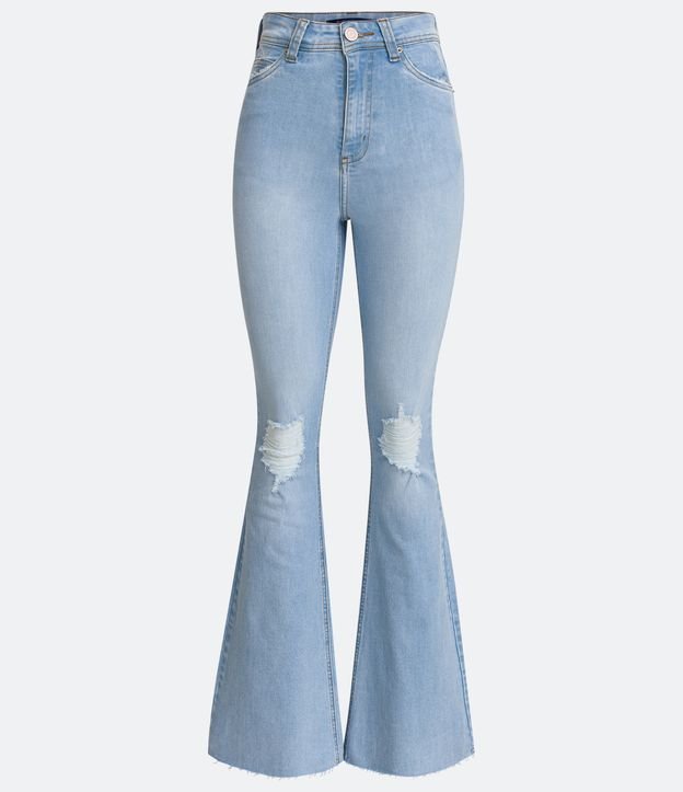 Pantalón Bootcut Cintura Alta en Jeans con Bolsillos y Gastados en las Rodillas Azul 5