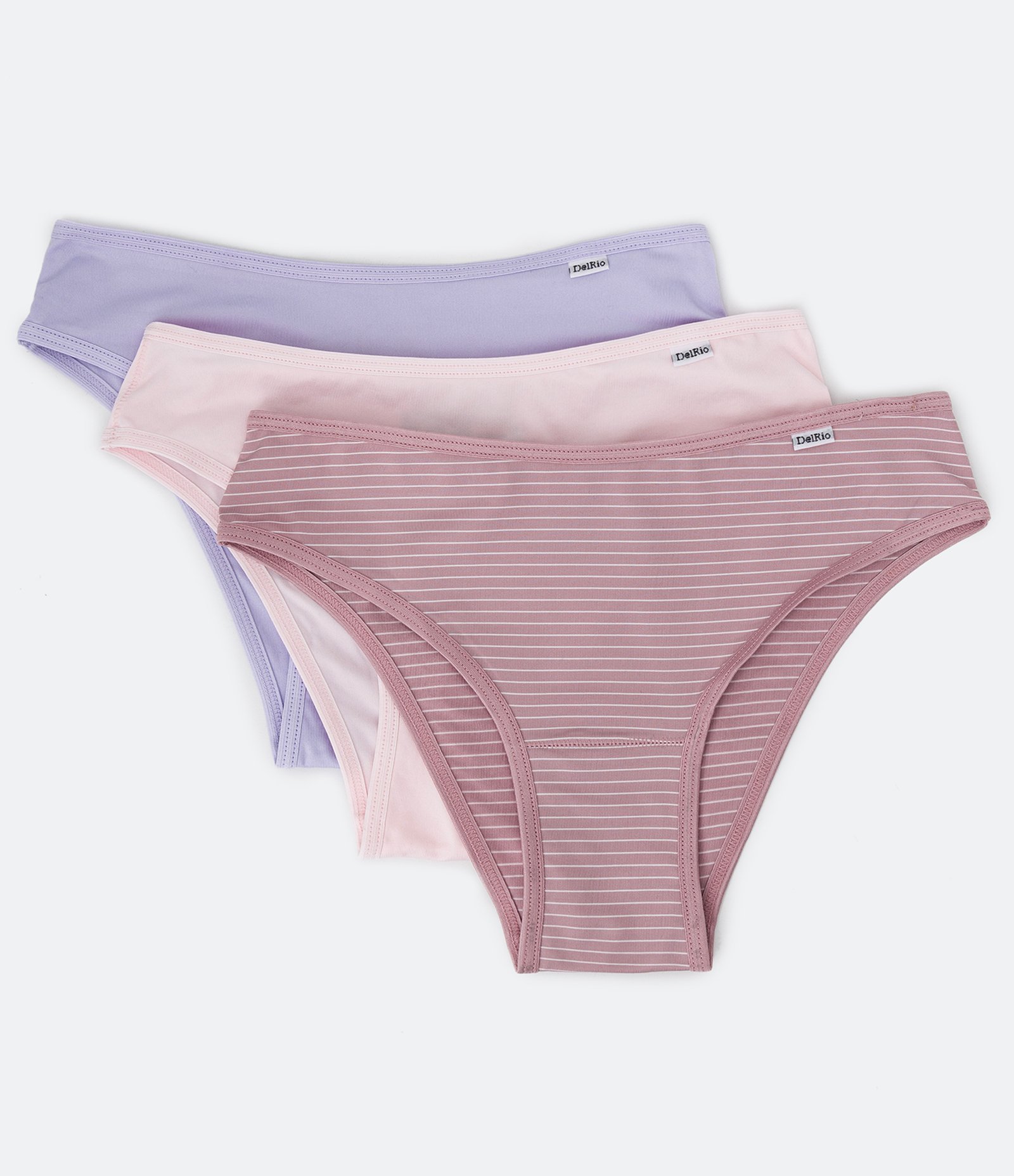 Kit 03 Calcinhas Biquíni em Microfibra com Cós Elástico Lilás/ Rosa Claro/ Rosa 1