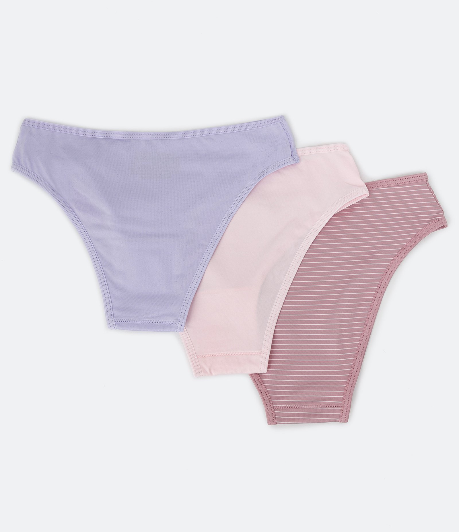 Kit 03 Calcinhas Biquíni em Microfibra com Cós Elástico Lilás/ Rosa Claro/ Rosa 2