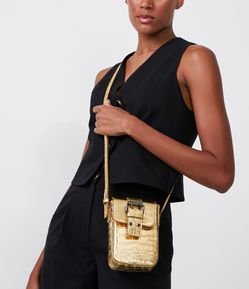 Bolsa Porta Celular com Fivela e Textura Croco