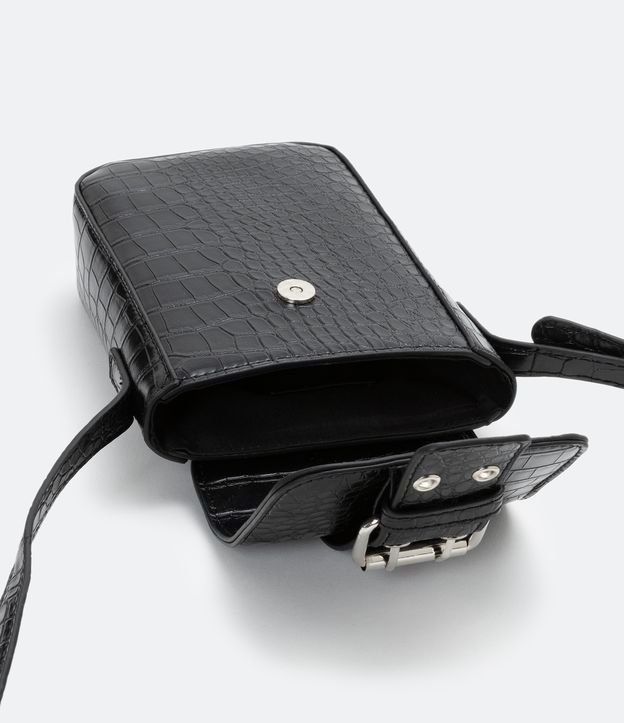 Bolso Porta Celular con Hebilla y Textura Croco Negro 5
