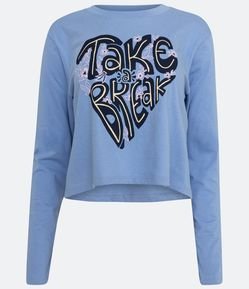 Blusa de PIjama em Meia Malha com Estampa Take a Break