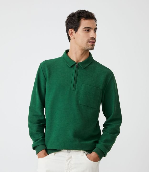 Blusão Fechado Comfort em Algodão com Zíper na Gola e Bolso - Cor: Verde - Tamanho: GG