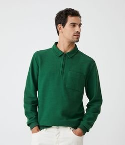 Blusão Fechado Comfort em Algodão com Zíper na Gola e Bolso