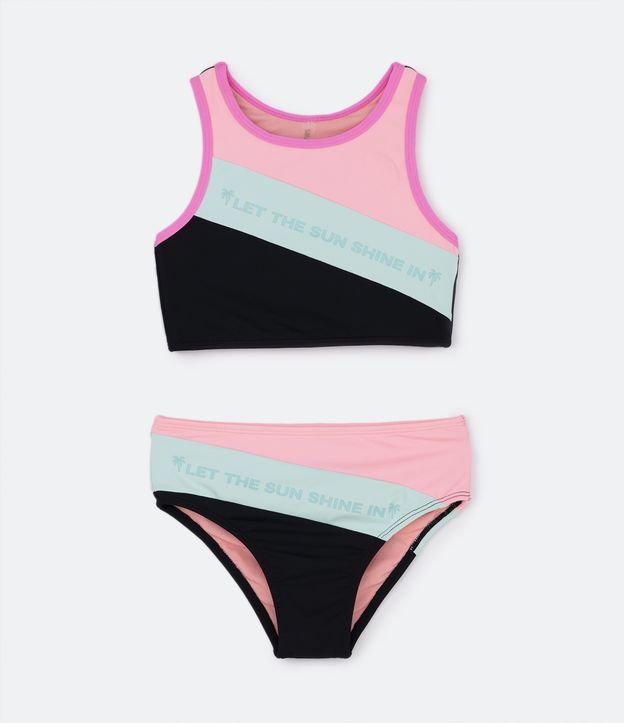 Biquíni Infantil com Recorte Color Blocking - Tam 5 a 14 Anos
