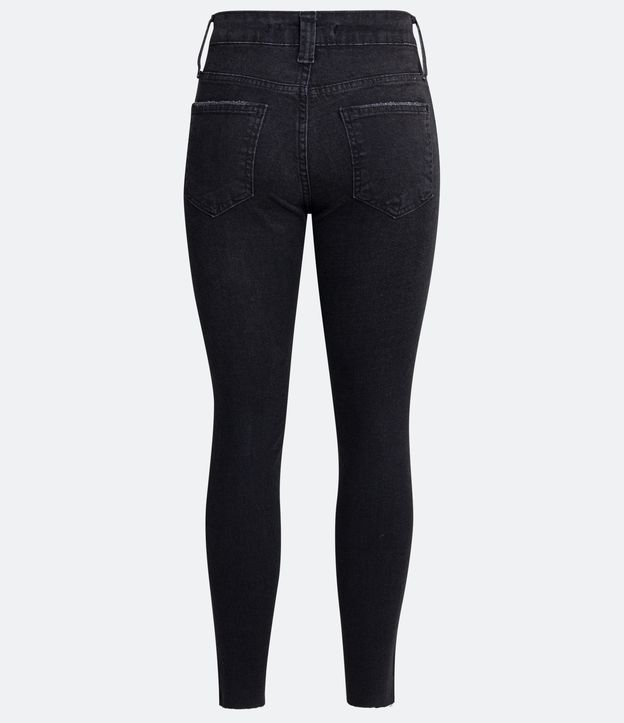 Calça Skinny Cintura Alta em Jeans com Puídos e Pontos de Luz Preto 6