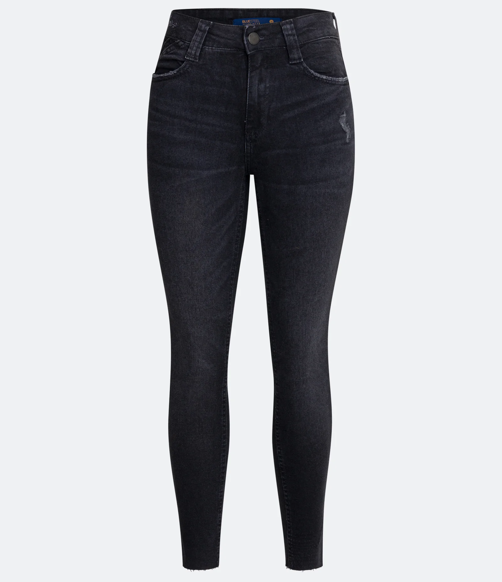 Calça Skinny Cintura Alta em Jeans com Puídos e Pontos de Luz Preto 1