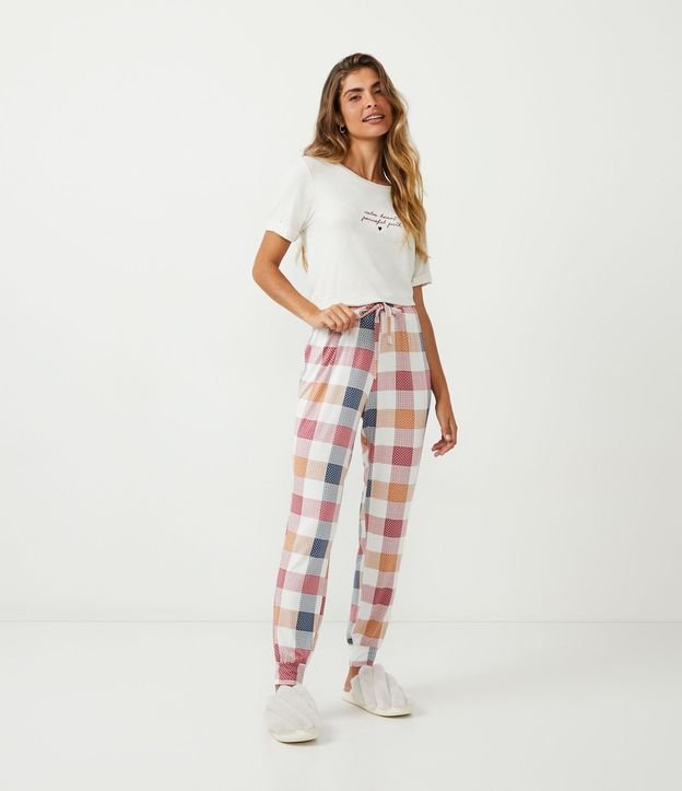 Pijama Longo em Viscolycra com Estampa Xadrez