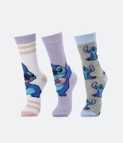Kit 03 Pares de Meias Cano Médio Infantil Estampa Stitch - Tam 19/22 ao 31/34