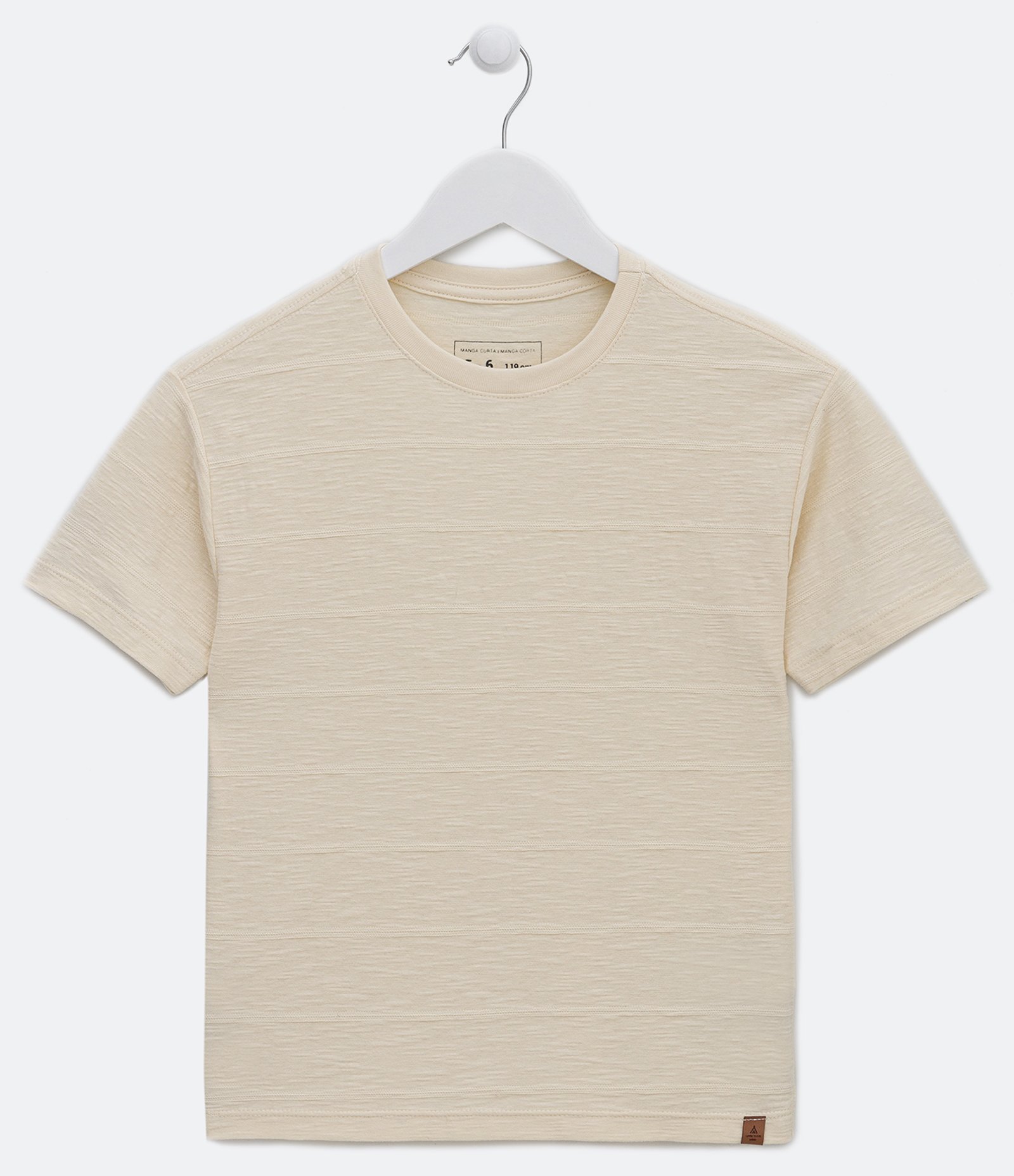 Camiseta Básica Infantil com Etiqueta na Barra - Tam 5 a 14 Anos Bege 6
