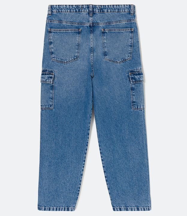 Calça Baggy Jeans com Bolsos Cargo e Efeito Marmorizado Azul 7