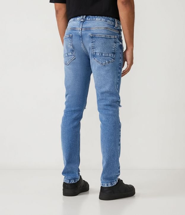 Calça Super Skinny Jeans com Puídos no Joelho Azul 3
