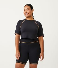 Blusa Cropped Esportiva em Poliamida com Viés Contrastante Curve & Plus Size