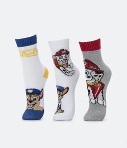 Kit 03 Pares de Meias Cano Médio Infantil com Estampa Patrulha Canina - Tam 19/22 a 27/30