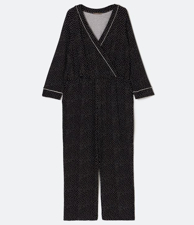 Pijama Mono en Viscolycra con Cruzado y Estampado de Lunares Curve & Plus Size Negro 5