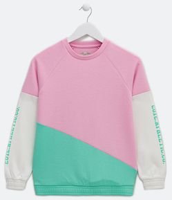 Blusão Infantil com Toque Suave e Recorte Colorblock - Tam 5 a 14 Anos