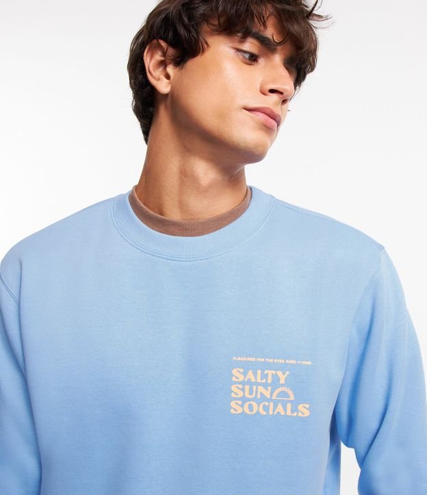 Blusão em Moletom Forro Fleece e com Estampa Salty Sun Socials Azul 3