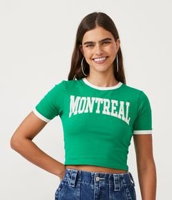 Blusa Cropped em Algodão com Manga Curta e Lettering Montreal