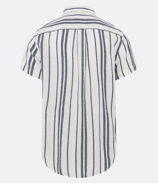 Camisa Comfort em Linho com Estampa Listrada Azul/ Branco 7