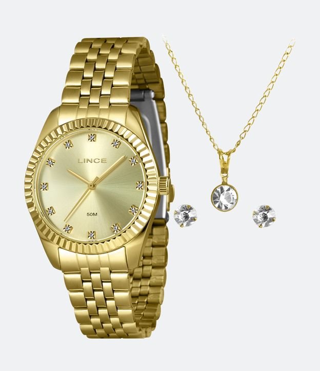 Kit Relógio Feminino Lince Dourado 1