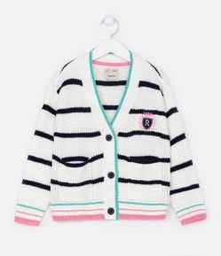 Cardigan Infantil Listrado com Abotoamento Frontal - Tam 5 a 14 Anos